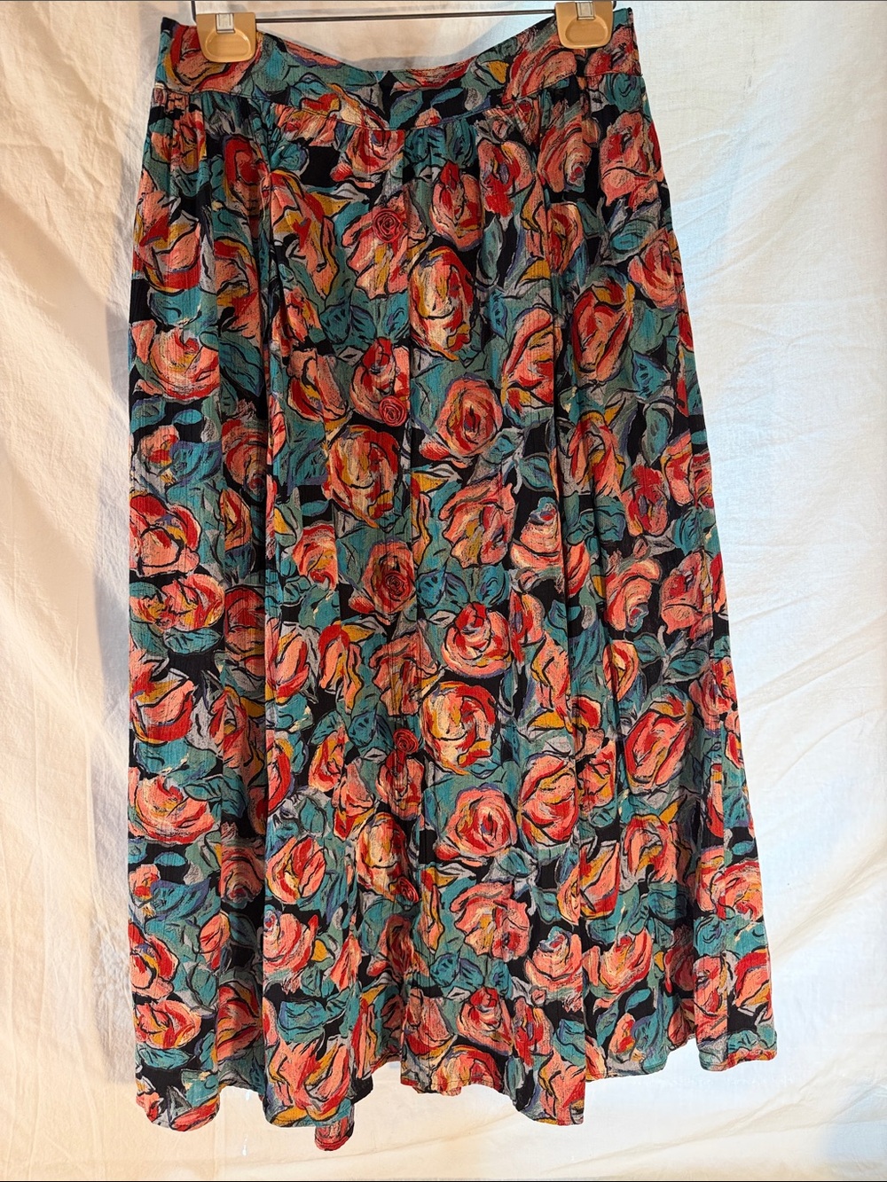 Carole Little Teal and Coral Floral Midi Skirt